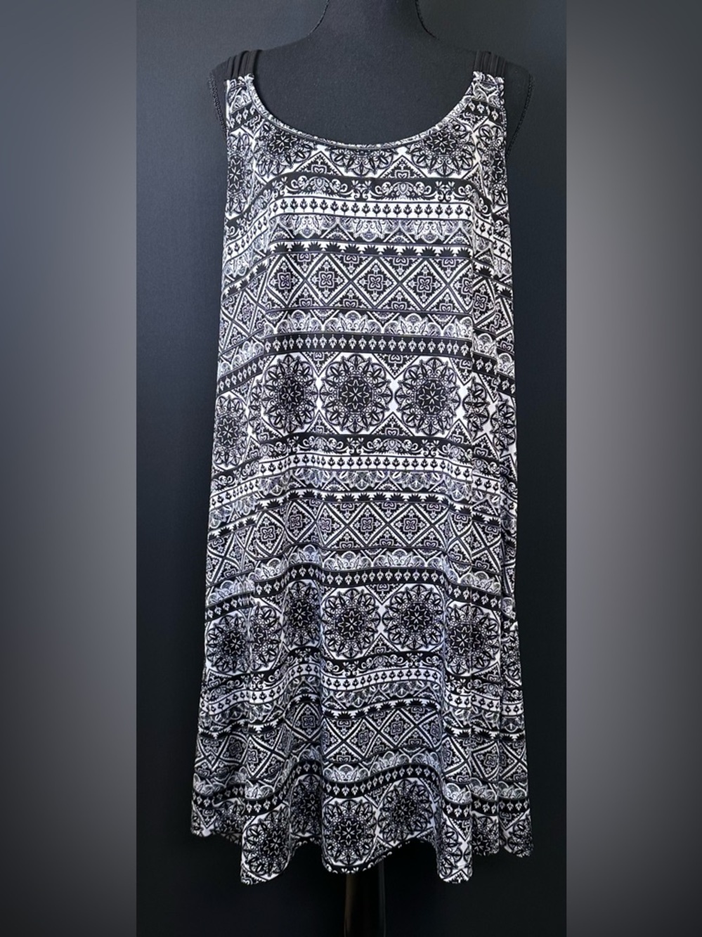 #180-‎ Black & White Patterned Swim Coverup Dress